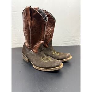 L.GATO Men’s Cowboy Boots Size 9 Brown Square Toe Western Boots Handmade Mexico